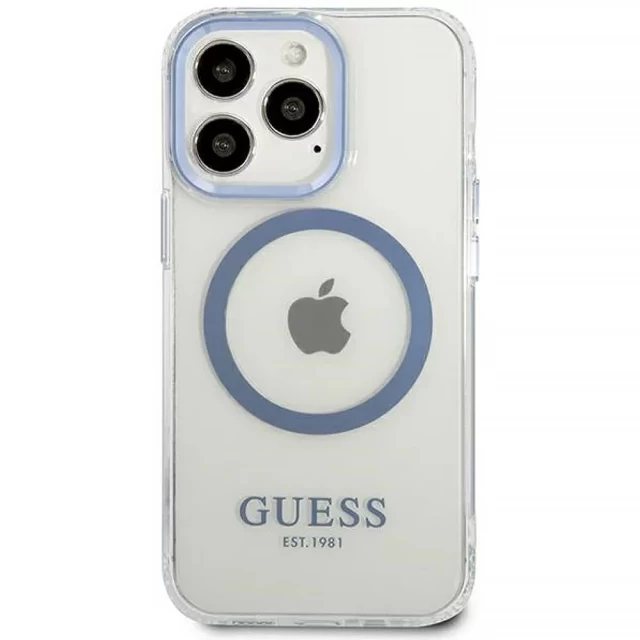 Чехол Guess Metal Outline для iPhone 13 Pro Max Blue with MagSafe (GUHMP13XHTRMB)