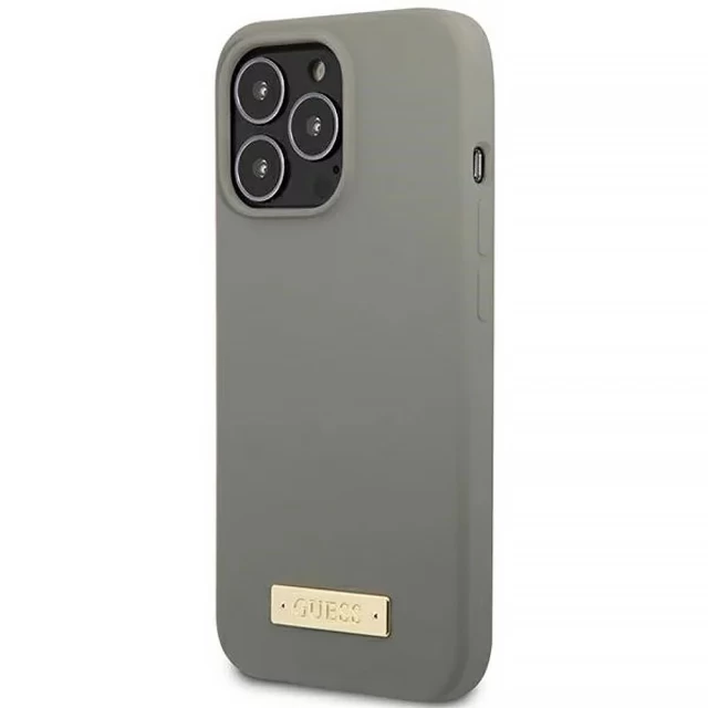 Чохол Guess Silicone Logo Plate для iPhone 13 Pro Max Grey with MagSafe (GUHMP13XSPLG)