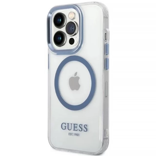 Чохол Guess Metal Outline для iPhone 14 Pro Blue with MagSafe (GUHMP14LHTRMB)