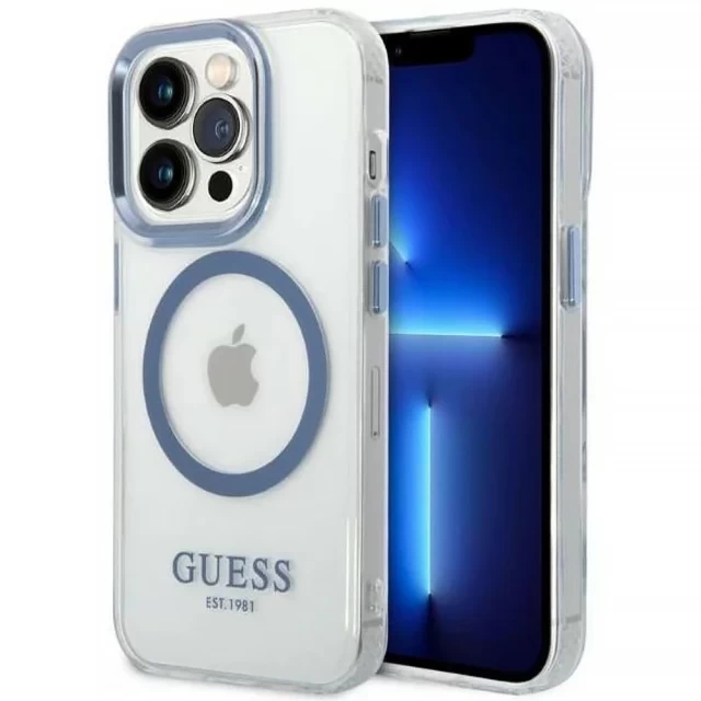 Чохол Guess Metal Outline для iPhone 14 Pro Blue with MagSafe (GUHMP14LHTRMB)