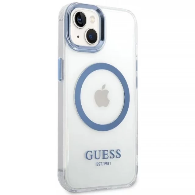 Чохол Guess Metal Outline для iPhone 14 Plus Blue with MagSafe (GUHMP14MHTRMB)