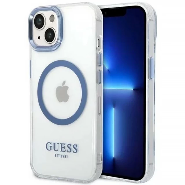 Чохол Guess Metal Outline для iPhone 14 Plus Blue with MagSafe (GUHMP14MHTRMB)