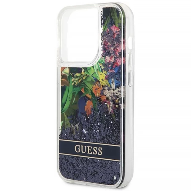 Чохол Guess Flower Liquid Glitter для iPhone 14 Pro Max Blue (GUHCP14XLFLSB)