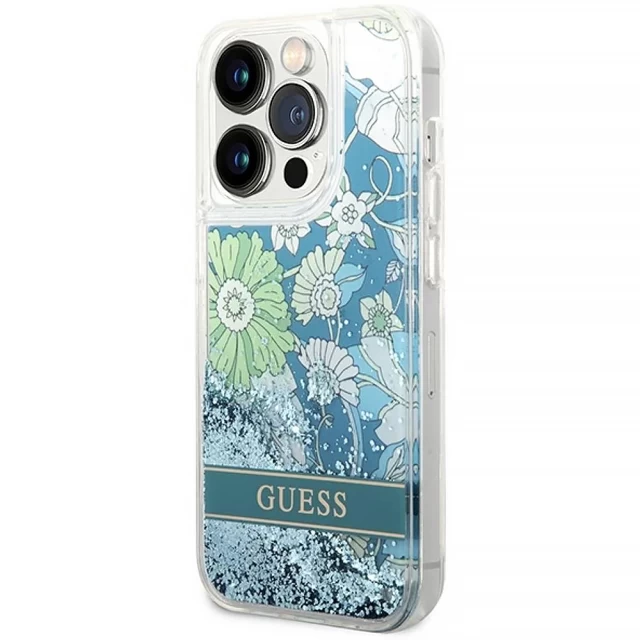 Чохол Guess Flower Liquid Glitter для iPhone 14 Pro Max Green (GUHCP14XLFLSN)