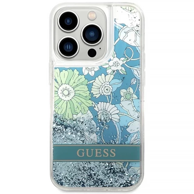 Чехол Guess Flower Liquid Glitter для iPhone 14 Pro Max Green (GUHCP14XLFLSN)