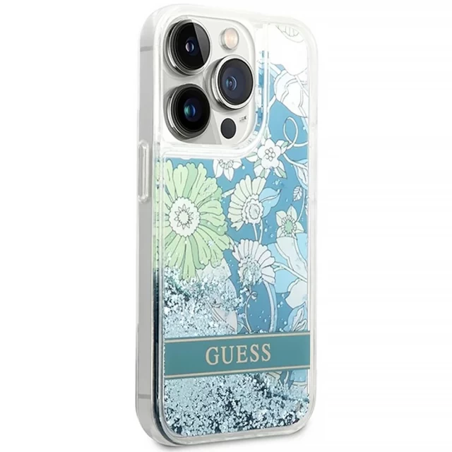 Чехол Guess Flower Liquid Glitter для iPhone 14 Pro Max Green (GUHCP14XLFLSN)