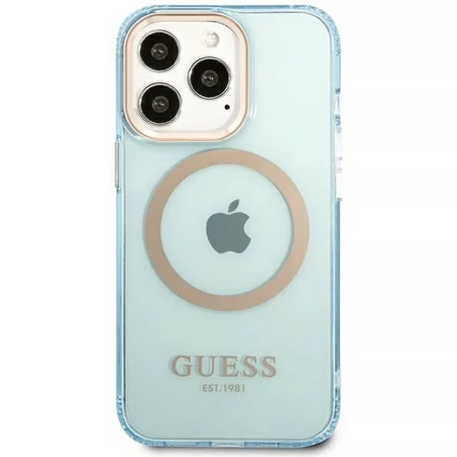 Чехол Guess Gold Outline Translucent для iPhone 13 Pro Blue with MagSafe (GUHMP13LHTCMB)