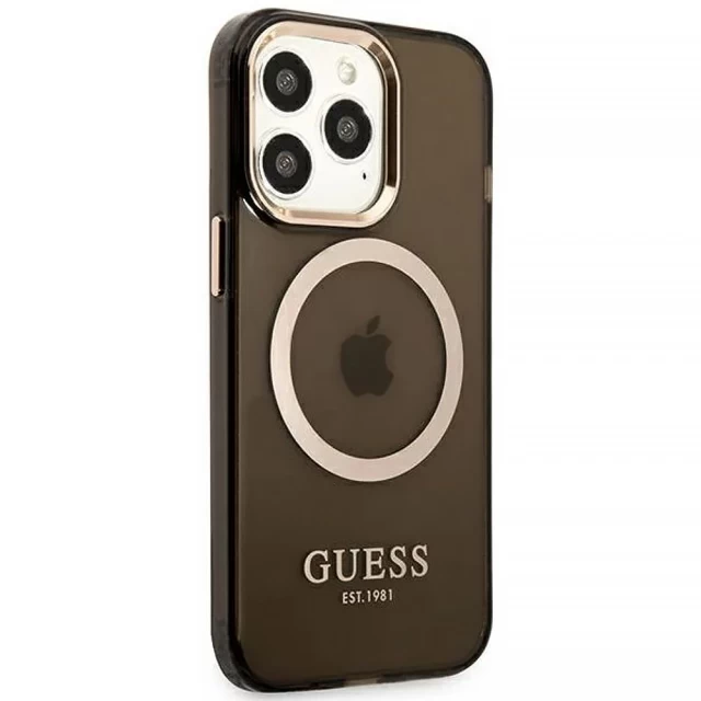 Чохол Guess Gold Outline Translucent для iPhone 13 Pro Black with MagSafe (GUHMP13LHTCMK)