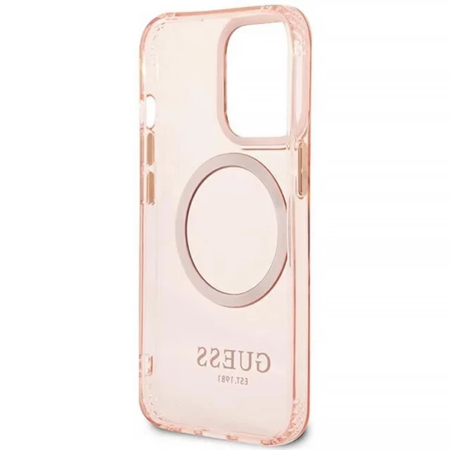 Чохол Guess Gold Outline Translucent для iPhone 13 Pro Pink with MagSafe (GUHMP13LHTCMP)