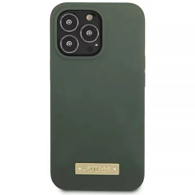 Чохол Guess Silicone Logo Plate для iPhone 13 Pro Khaki with MagSafe (GUHMP13LSPLA)