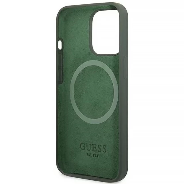 Чехол Guess Silicone Logo Plate для iPhone 13 Pro Khaki with MagSafe (GUHMP13LSPLA)