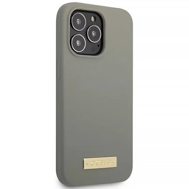 Чехол Guess Silicone Logo Plate для iPhone 13 Pro Grey with MagSafe (GUHMP13LSPLG)