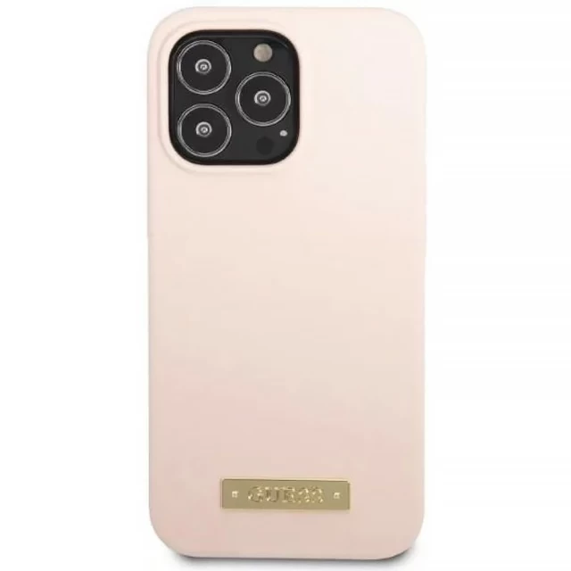 Чохол Guess Silicone Logo Plate для iPhone 13 Pro Pink with MagSafe (GUHMP13LSPLP)