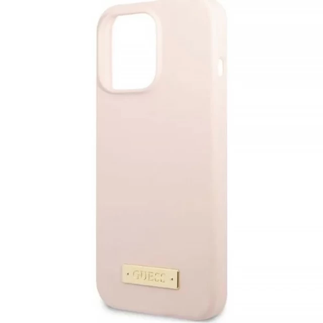 Чехол Guess Silicone Logo Plate для iPhone 13 Pro Pink with MagSafe (GUHMP13LSPLP)