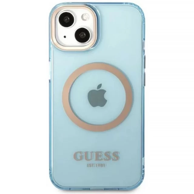 Чохол Guess Gold Outline Translucent для iPhone 13 Blue with MagSafe (GUHMP13MHTCMB)