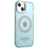 Чехол Guess Gold Outline Translucent для iPhone 13 Blue with MagSafe (GUHMP13MHTCMB)