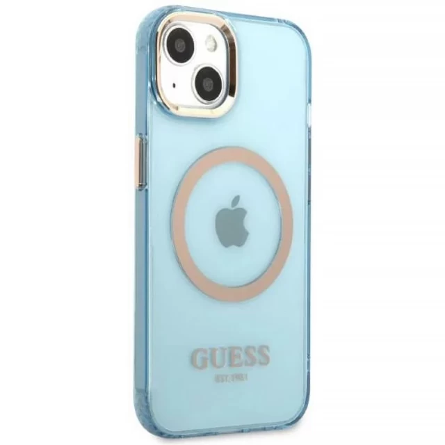 Чехол Guess Gold Outline Translucent для iPhone 13 Blue with MagSafe (GUHMP13MHTCMB)