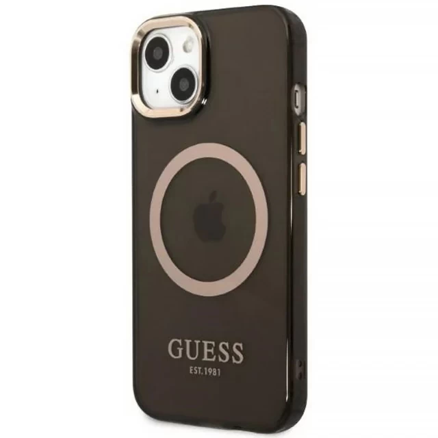 Чехол Guess Gold Outline Translucent для iPhone 13 Black with MagSafe (GUHMP13MHTCMK)