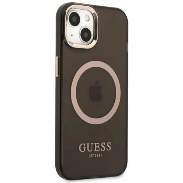 Чохол Guess Gold Outline Translucent для iPhone 13 Black with MagSafe (GUHMP13MHTCMK)