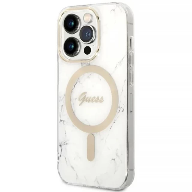 Чехол с зарядным устройством Guess Marble + Charger Set для iPhone 14 Pro White with MagSafe (GUBPP14LHMEACSH)