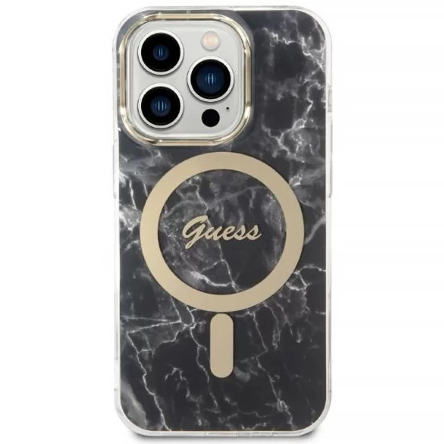 Чохол із зарядним пристроєм Guess Marble + Charger Set для iPhone 14 Pro Black with MagSafe (GUBPP14LHMEACSK)
