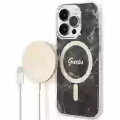 Чохол із зарядним пристроєм Guess Marble + Charger Set для iPhone 14 Pro Black with MagSafe (GUBPP14LHMEACSK)