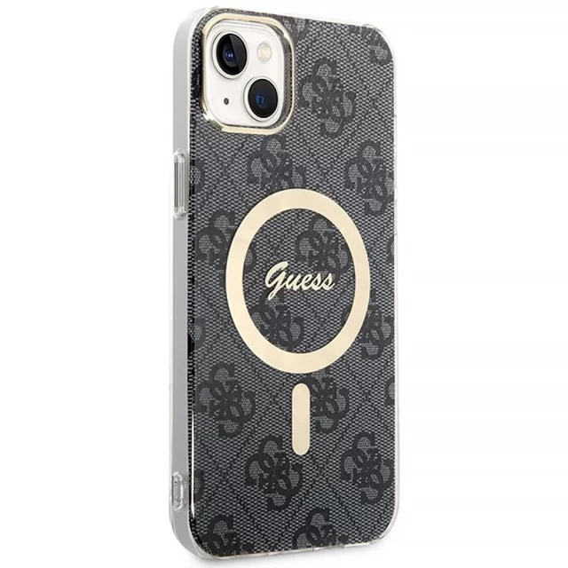 Чехол с зарядным устройством Guess 4G Print + Charger Set для iPhone 14 Plus Black with MagSafe (GUBPP14MH4EACSK)