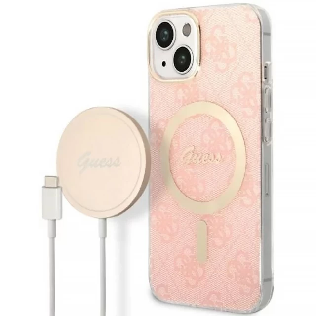 Чехол с зарядным устройством Guess 4G Print + Charger Set для iPhone 14 Plus Pink with MagSafe (GUBPP14MH4EACSP)