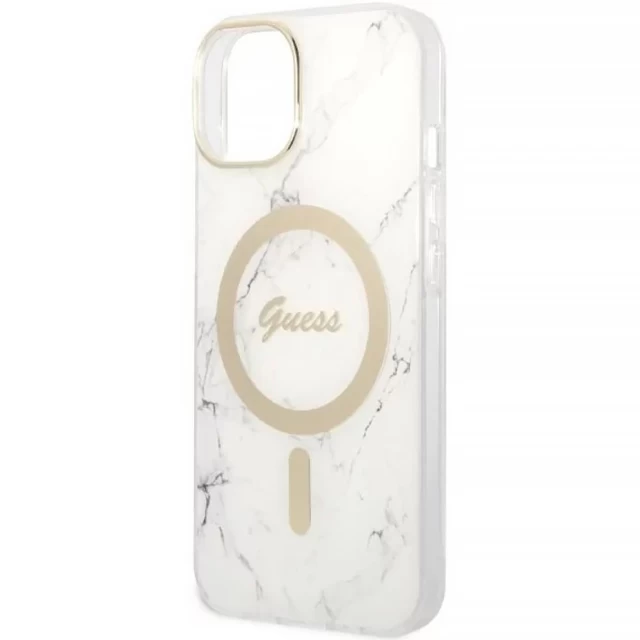 Чехол с зарядным устройством Guess Marble + Charger Set для iPhone 14 Plus White with MagSafe (GUBPP14MHMEACSH)
