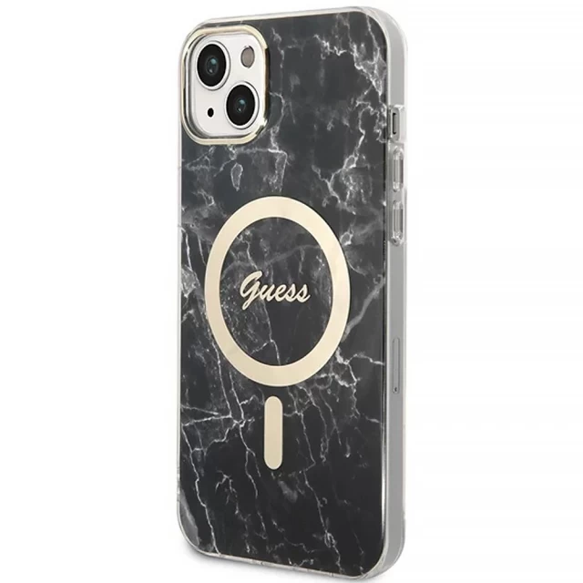 Чохол із зарядним пристроєм Guess Marble + Charger Set для iPhone 14 Plus Black with MagSafe (GUBPP14MHMEACSK)