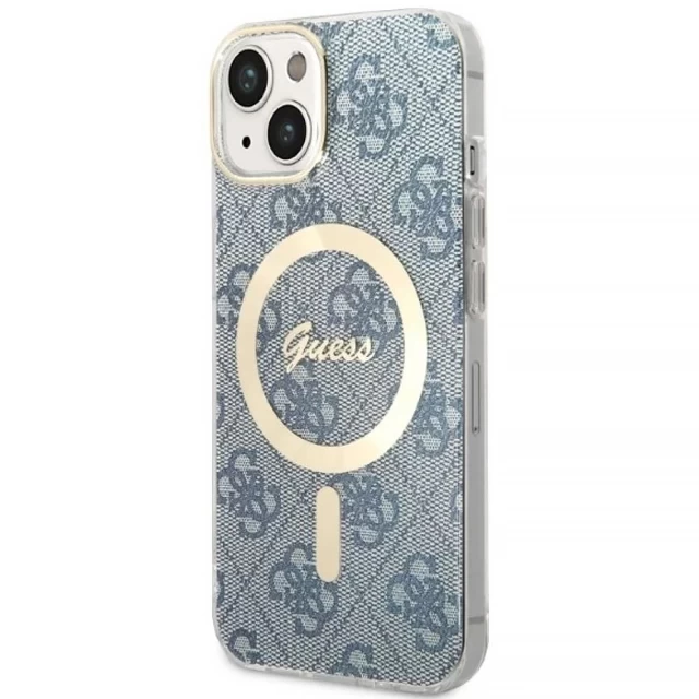 Чохол із зарядним пристроєм Guess 4G Print + Charger Set для iPhone 14 Blue with MagSafe (GUBPP14SH4EACSB)