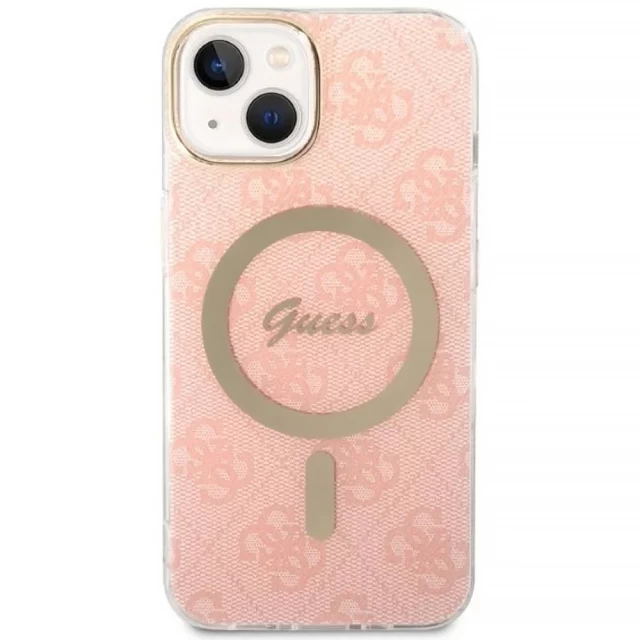 Чохол із зарядним пристроєм Guess 4G Print + Charger Set для iPhone 14 Pink with MagSafe (GUBPP14SH4EACSP)