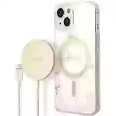 Чохол із зарядним пристроєм Guess Marble + Charger Set для iPhone 14 White with MagSafe (GUBPP14SHMEACSH)