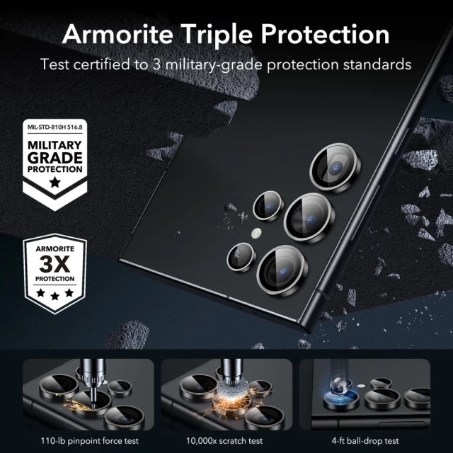 Защитное стекло ESR для камеры Samsung Galaxy S24 Ultra Camera Protector Black (4894240189429)
