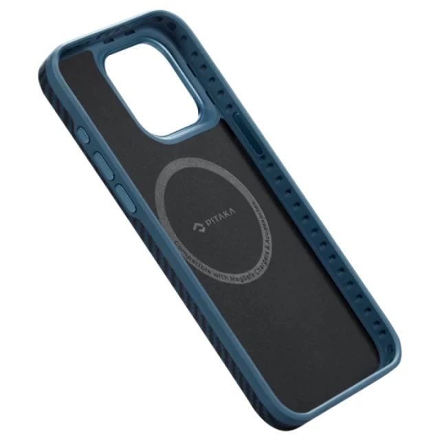 Чехол Pitaka MagEZ Case Pro 4 Twill 1500D для iPhone 15 Pro Max Black Blue with MagSafe (KI1508PMPA)