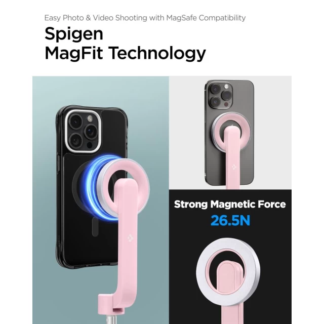Штатив для селфі Spigen Selfie Stick Tripod S570W Misty Rose with MagSafe (AMP06403)