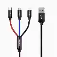 Кабель Baseus Three Primary Colors 3-in-1 USB-A to USB-C/Lightning/Micro-USB 0.3m Black (CAMLT-ASY01)