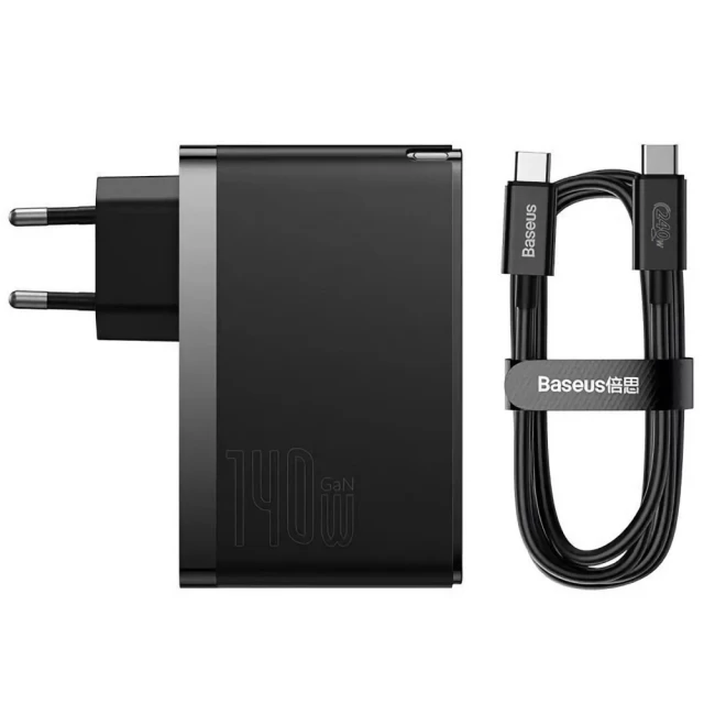 Сетевое зарядное устройство Baseus GaN5 Pro 140W 2xUSB-C | USB-A with USB-C to USB-C Cable Black (CCGP100201)