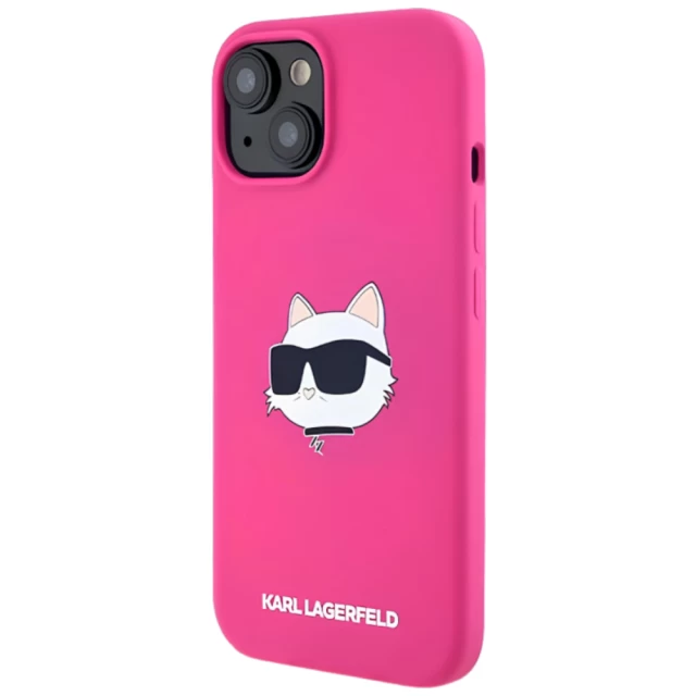 Чехол Karl Lagerfeld Silicone Choupette Head для iPhone 15 | 14 | 13 Fuschia with MagSafe (KLHMP15SSCHPPLF)