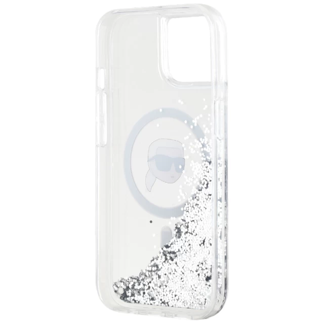 Чохол Karl Lagerfeld Liquid Glitter Karl Head для iPhone 15 | 14 | 13 Transparent with MagSafe (KLHMP15SLGKISGH)