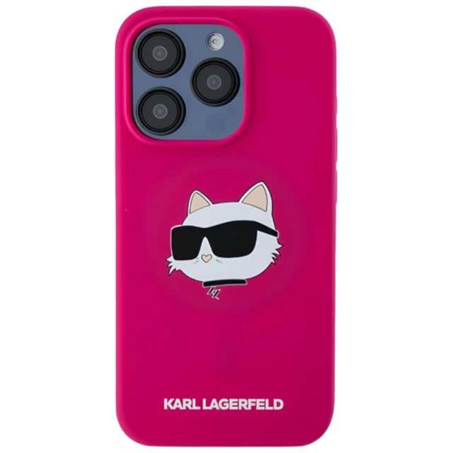 Чохол Karl Lagerfeld Silicone Choupette Head для iPhone 15 Pro Fuschia with MagSafe (KLHMP15LSCHPPLF)