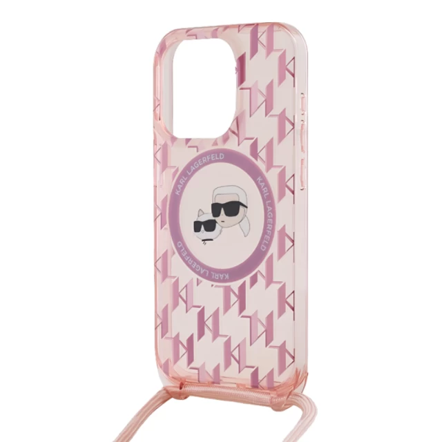 Чохол Karl Lagerfeld IML Crossbody Monogram Karl & Choupette Head для iPhone 15 Pro Pink with MagSafe (KLHMP15LHCKCKLCP)