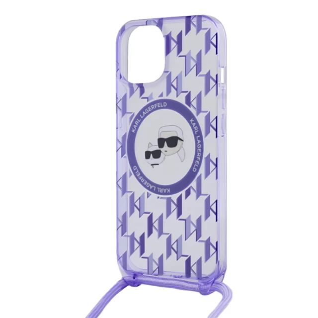 Чехол Karl Lagerfeld IML Crossbody Monogram Karl & Choupette Head для iPhone 15 | 14 | 13 Purple with MagSafe (KLHMP15SHCKCKLCU)