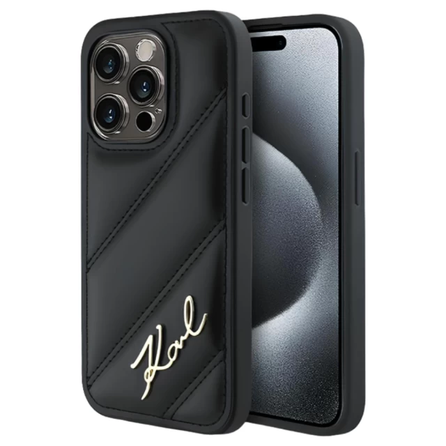 Чохол Karl Lagerfeld Diagonal Quilted Script для iPhone 15 Pro Max Black (KLHCP15XPQDSMGK)