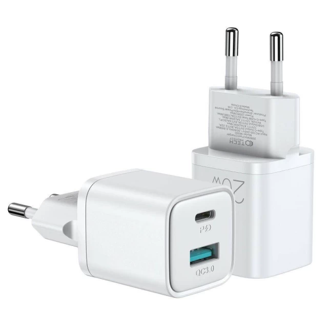 Мережевий зарядний пристрій Tech-Protect M05D QC/PD 20W USB-C | USB-A White (6216990212208)