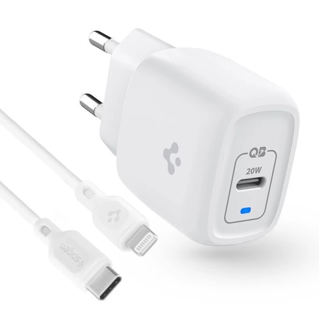Сетевое зарядное устройство Spigen PD 20W USB-C with USB-C to Lightning Cable 1m White (ASE05999)