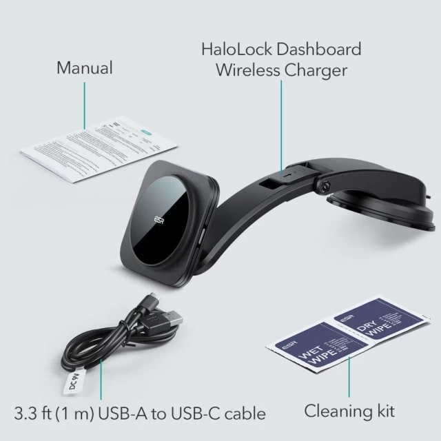 Автотримач з функцією бездротової зарядки ESR Halolock Low Arm Magnetic Magsafe Dashboard Black with MagSafe (4894240132845)