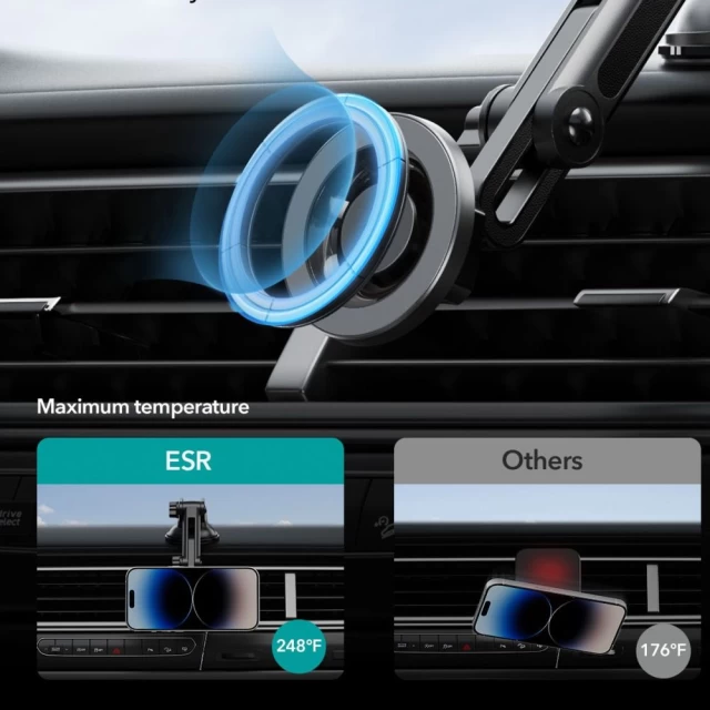 Автодержатель с функцией беспроводной зарядки ESR Halolock Magnetic Magsafe Dashboard Adjustable Car Mount Black with MagSafe (4894240167267)