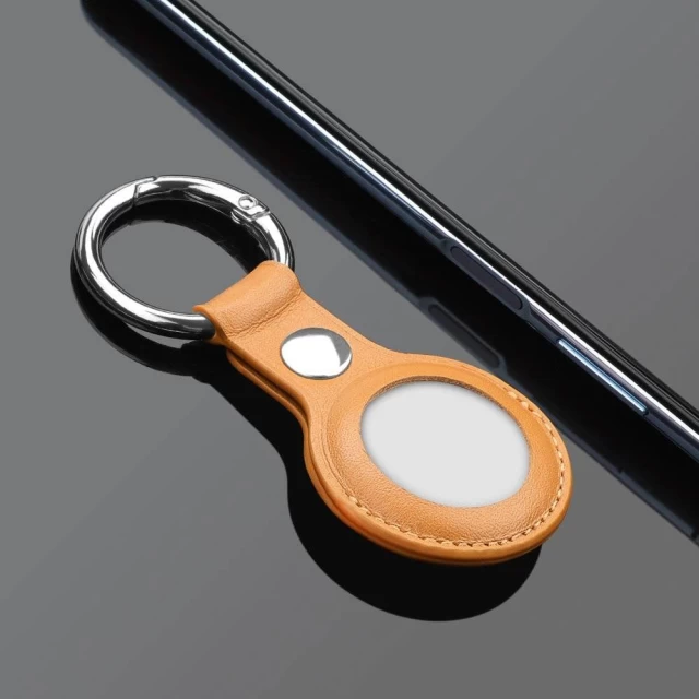 Брелок з кільцем HRT Leather Keychain Case для AirTag Light Brown (9111201934375)