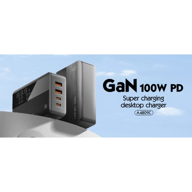 Мережевий подовжувач LDNIO GaN FC/QC/PD EU 100W 2xUSB-C | 2xUSB-A Black (A4809C)